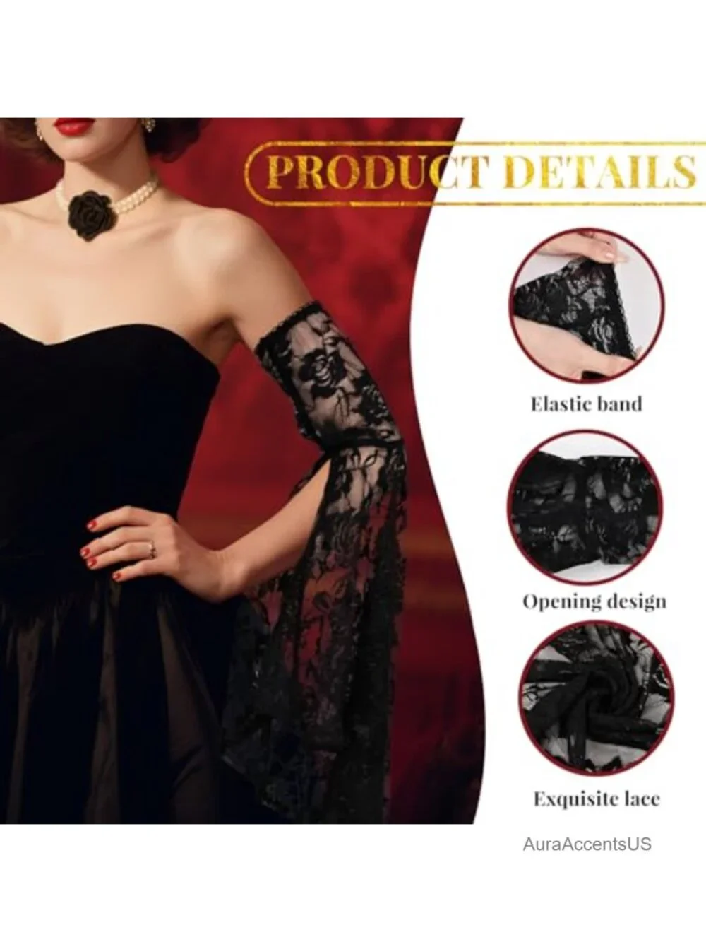 Victorian Chiffon Sleeves Gothic Detachable Tulle Long Gloves Halloween Vampire